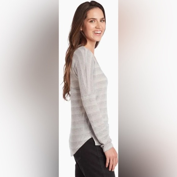 Kuhl Women’s Linen Blend Lightweight V-Neck striped‎ Sylvie Sweater Size Large - Picture 2 of 8